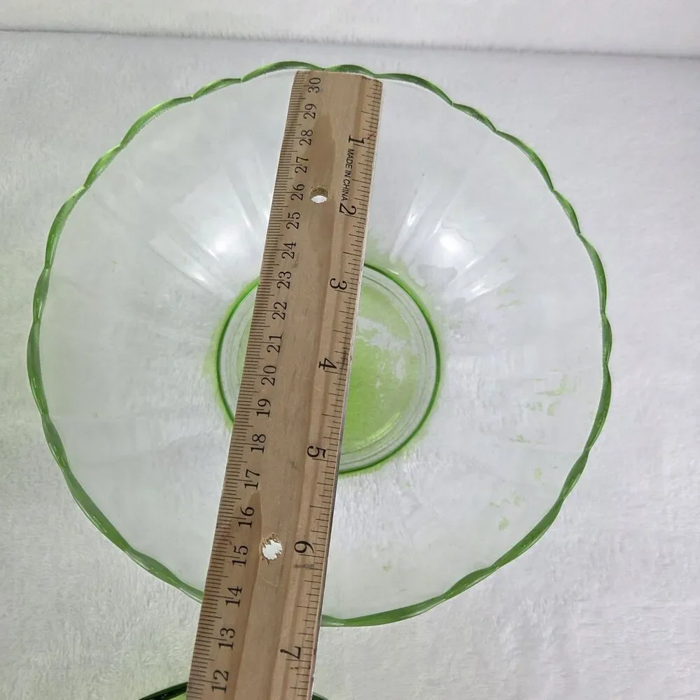 Vintage Anchor Hocking Green Glass Nesting Mixing Bowl Set 4 Ribbed Scalloped